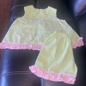Pink and green seersucker matching top and shorts
